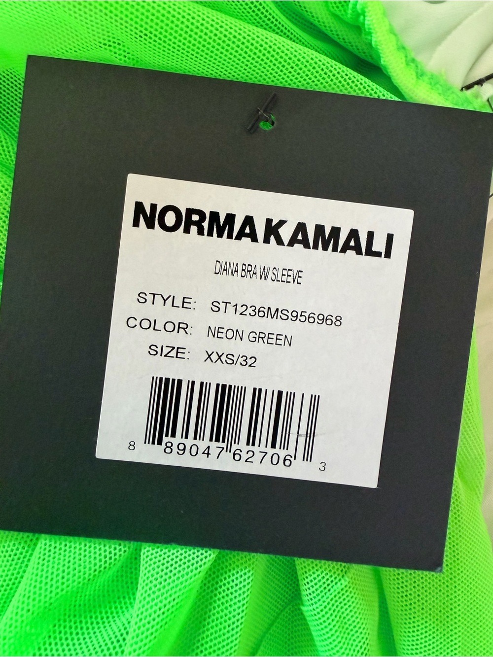 NWT Norma Kamali Diana Bra W/ Sleeve Neon Green Mesh One Shoulder Top XXS - Picture 2 of 11